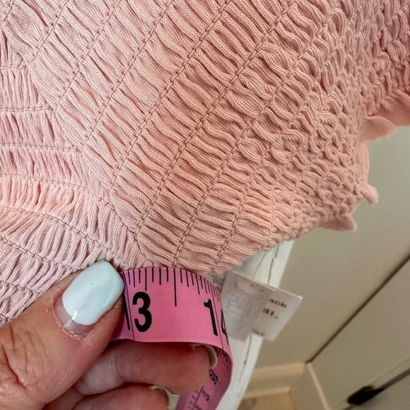 Abound Womens Lettuce Edge Trim Shirred Smocked Off-the-Shoulder Crop Top SZ S - Picture 10 of 11